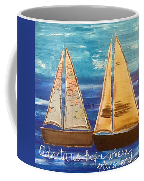 Sailboats Coffee Mug featuring the painting Adventures begin by Monica Martin