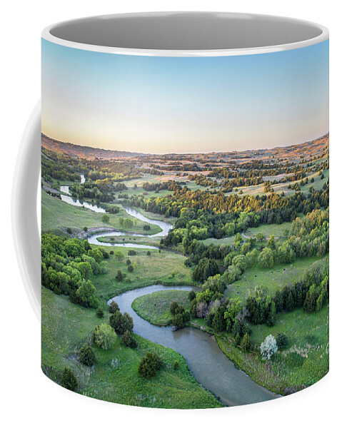 Dismal River Coffee Mug featuring the photograph aerial view of Dismal River in Nebraska by Marek Uliasz