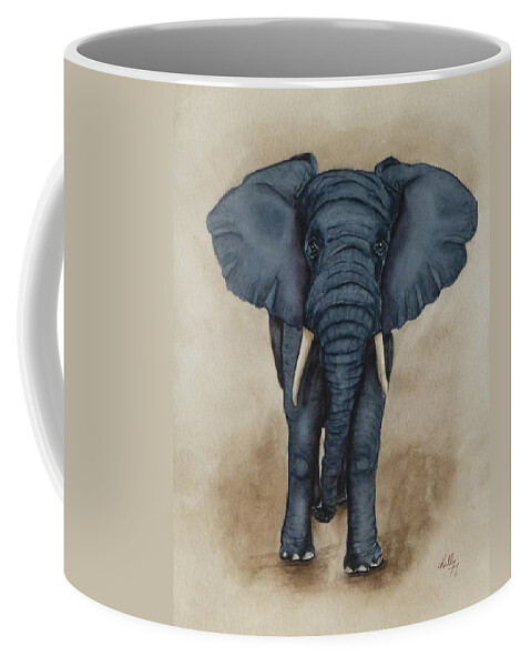 African Elephant Coffee Mug featuring the painting African Elephant by Kelly Mills