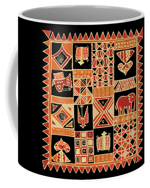 Folk Art Coffee Mug featuring the digital art African Folk Art Batik by Vagabond Folk Art - Virginia Vivier