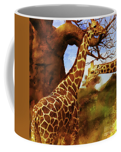 Giraffe Coffee Mug featuring the painting African Giraffe 003 by Gull G