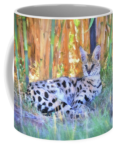 African Serval Coffee Mug featuring the photograph African Serval Wildcat by Donna Kennedy