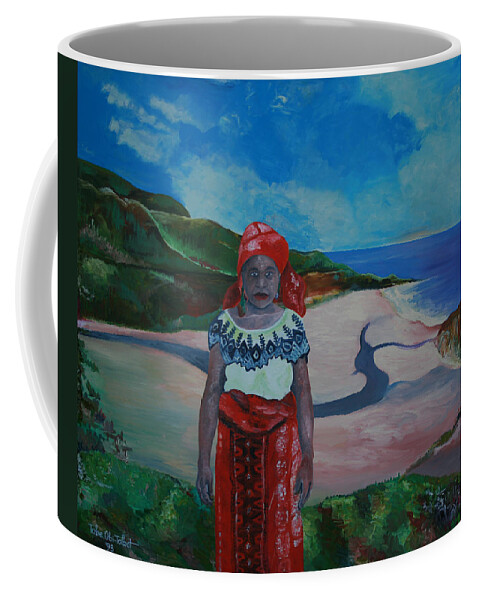 African Woman Coffee Mug featuring the painting African Woman by Obi-Tabot Tabe