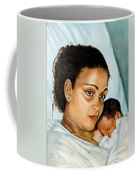 Portrait Coffee Mug featuring the painting After Birth Jacina and Javon by Marlene Book