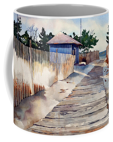 Landscape Watercolor Nature Beach Atlantic Ocean Rehoboth Beach Coffee Mug featuring the painting After the Boys of Summer by Mick Williams