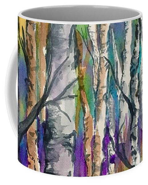 Birches Coffee Mug featuring the painting Afternoon Among the Birches by Ellen Levinson