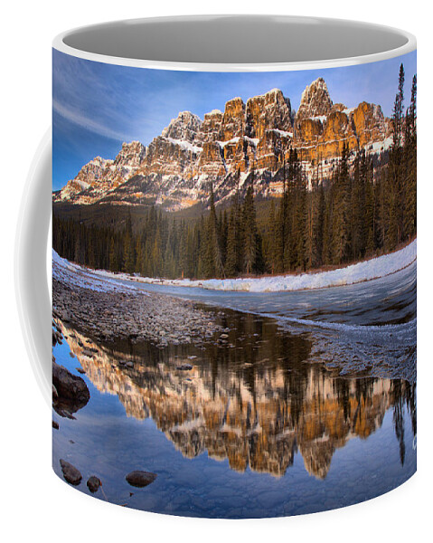 Castle Mountain Coffee Mug featuring the photograph Afternoon Bow River Reflections by Adam Jewell