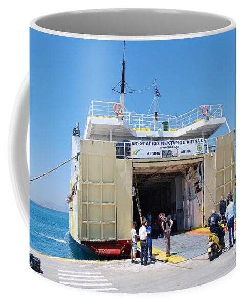 Aegina Coffee Mug featuring the photograph Agios Nektarios ferry on Aegina by David Fowler