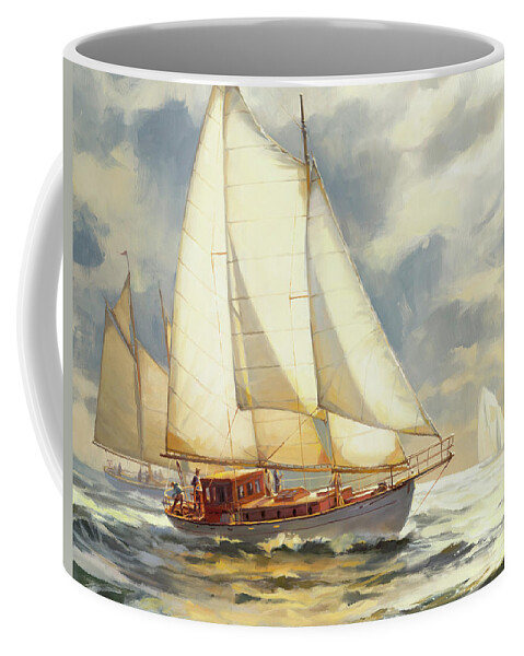 Sailboat Coffee Mug featuring the painting Ahead of the Storm by Steve Henderson