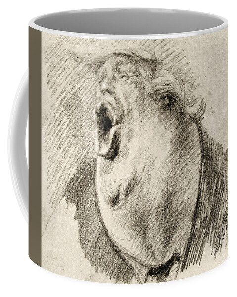 Donald Trump Coffee Mug featuring the drawing Trump #1 by Ylli Haruni