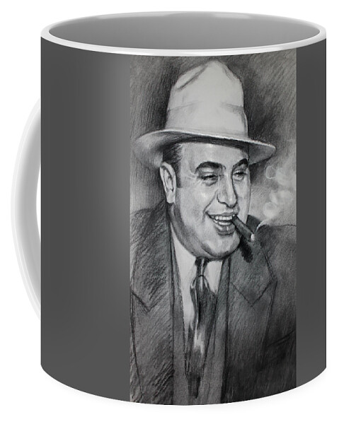 Al Capone Coffee Mug featuring the drawing Al Capone by Ylli Haruni
