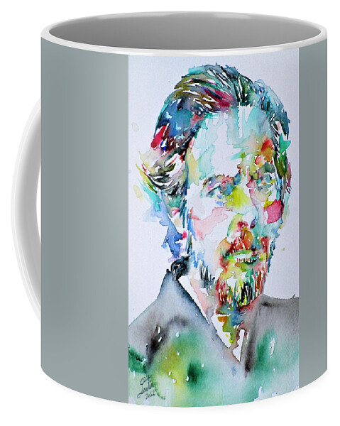 Alan Coffee Mug featuring the painting ALAN WATTS watercolor portrait by Fabrizio Cassetta