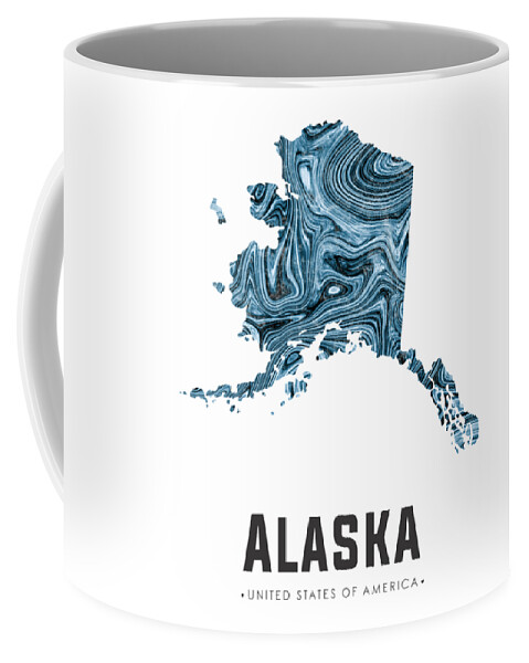 Alaska Coffee Mug featuring the mixed media Alaska Map Art Abstract in Blue by Studio Grafiikka