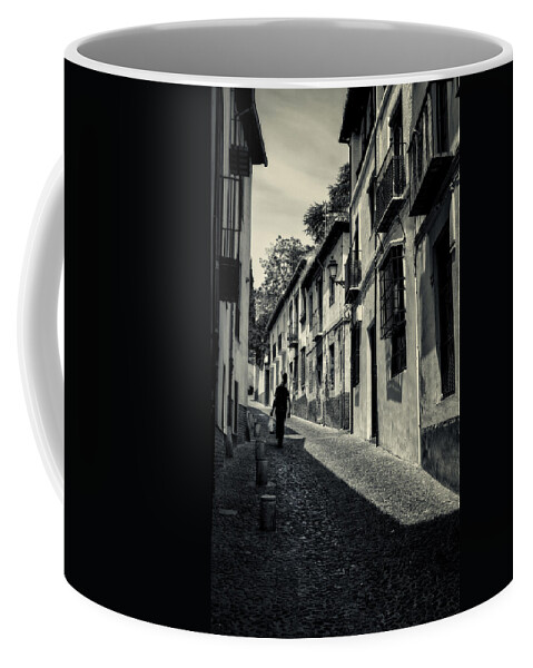 Joan Carroll Coffee Mug featuring the photograph Albayzin Street Granada BW by Joan Carroll