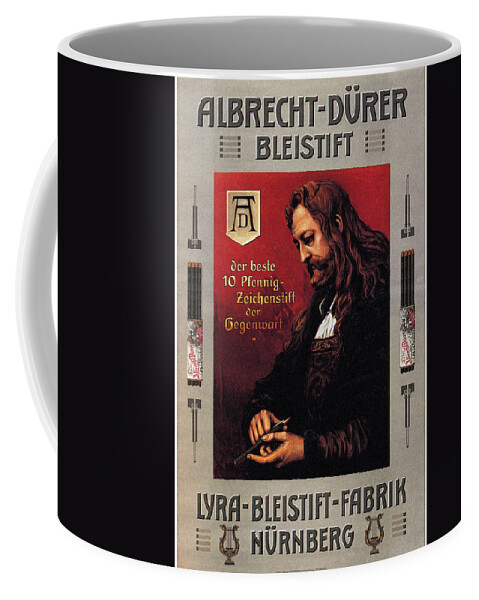 Albrecht Durer Coffee Mug featuring the mixed media Albrecht Durer - Bleistift- Pencils - Vintage Advertising Poster by Studio Grafiikka