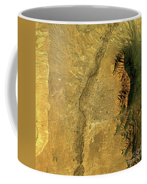 Albuquerque Coffee Mug featuring the digital art Albuquerque Topographic Map Natural Color Top View by Frank Ramspott