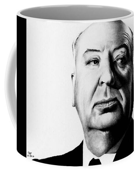 Alfred Hitchcock Coffee Mug featuring the drawing Alfred Hitchcock by Rick Fortson