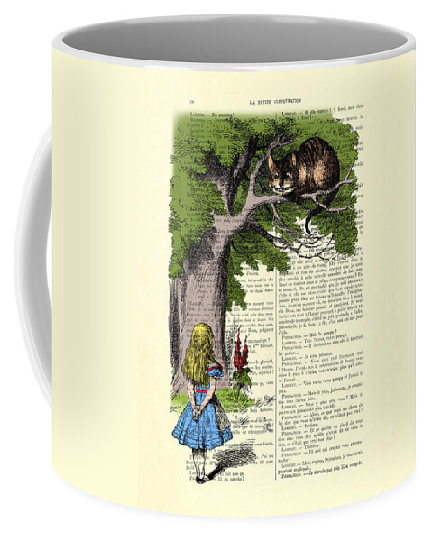 Alice In Wonderland Coffee Mug featuring the digital art Alice in wonderland and cheshire cat by Madame Memento