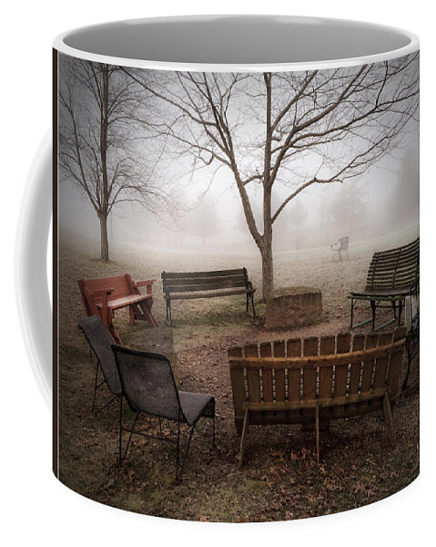 Benches Coffee Mug featuring the photograph All That's Left by Peggy Dietz