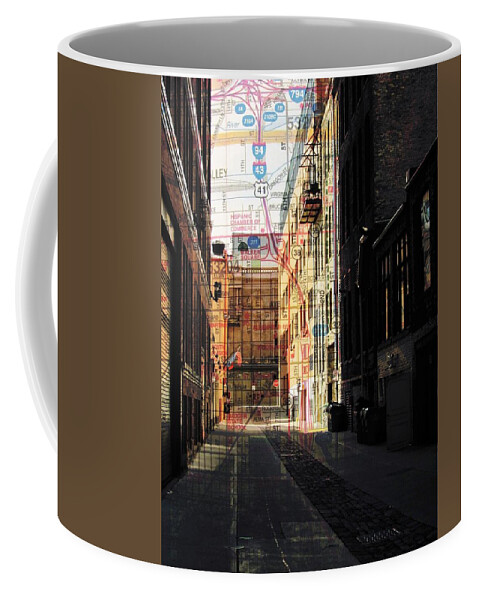 Fusion Foto Art Coffee Mug featuring the digital art Alley Front Street w Map by Anita Burgermeister