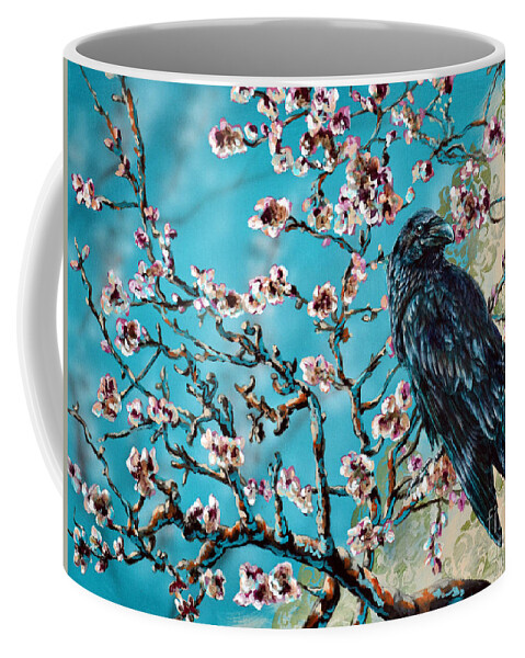 Van Gogh Coffee Mug featuring the painting Almond Branch and Raven by Lachri