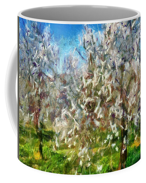 Flower Coffee Mug featuring the painting Almond Orchard Blossom by Taiche Acrylic Art