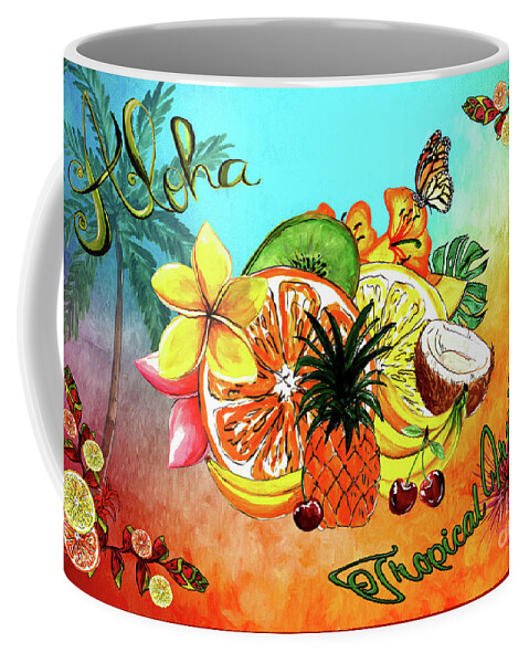Aloha Coffee Mug featuring the digital art Aloha Tropical Fruits by Kaye Menner by Kaye Menner