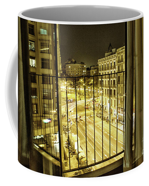 Cityscape Coffee Mug featuring the photograph Alone at Midnight in Barcelona by Becqi Sherman