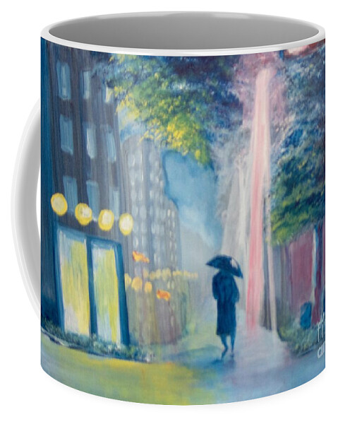 Cityscape Coffee Mug featuring the painting Alone by Saundra Johnson