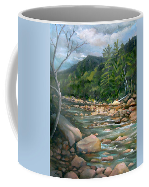 White Mountain Art Coffee Mug featuring the painting Along the Pemi by Nancy Griswold