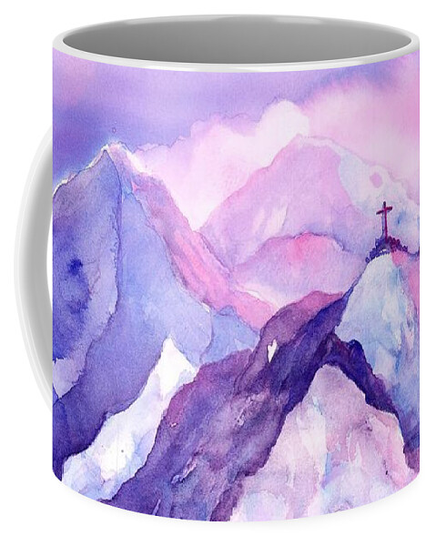 Mountains Watercolor Coffee Mug featuring the painting Alpenglow in the Alps by Sabina Von Arx