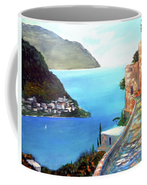Amalfi Gem Coffee Mug featuring the painting Amalfi gem by Larry Cirigliano