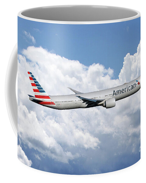 American Coffee Mug featuring the digital art American AIrlines Boeing 777 by Airpower Art