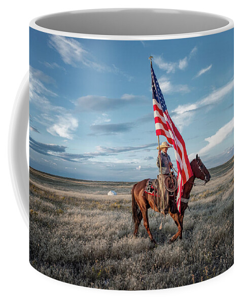 Cowgirl With The American Flag Coffee Mug featuring the photograph American Cowgirl by Pamela Steege