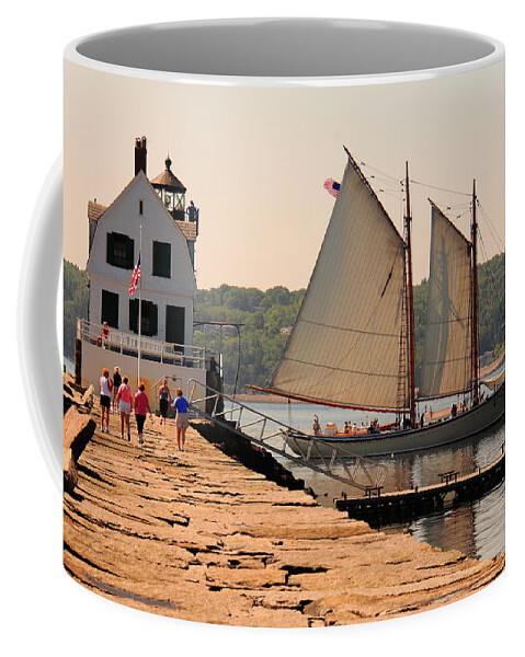 Seascape Coffee Mug featuring the photograph American Eagle At The Lighthouse by Doug Mills