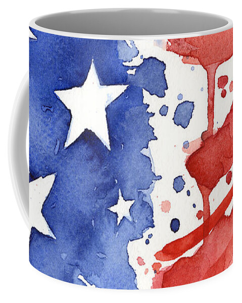 Red Coffee Mug featuring the painting American Flag Watercolor Painting by Olga Shvartsur