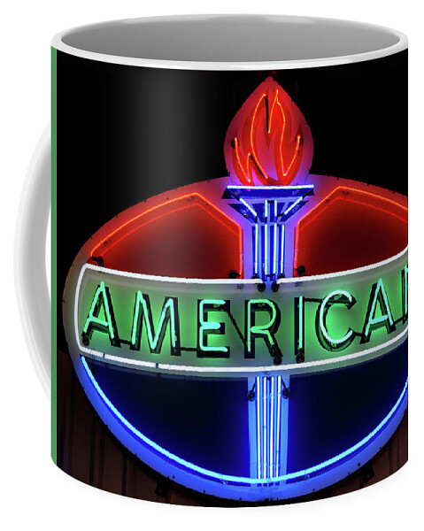 Sign Coffee Mug featuring the photograph American Oil Sign by Sandy Keeton