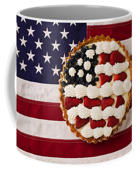 Pie American Flag Strawberries Coffee Mug featuring the photograph American pie on American flag by Garry Gay