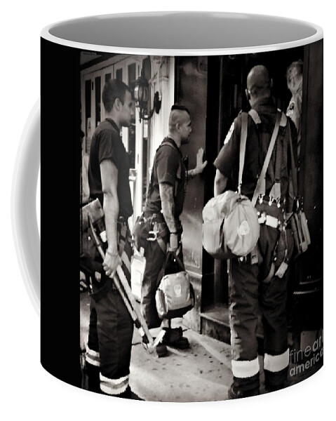 Street Photography Coffee Mug featuring the photograph Americas Bravest - N Y C Firefighters on the Job by Miriam Danar