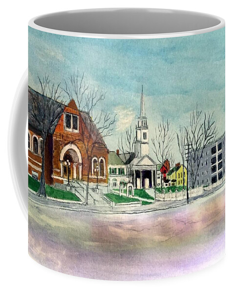 Amesbury Coffee Mug featuring the painting Amesbury Public Library circa 1920 by Anne Sands