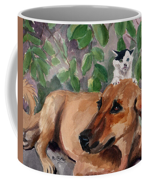 Dog Coffee Mug featuring the painting Amira and Junior by Mimi Boothby