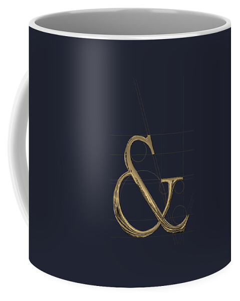 'ampersands' Collection By Serge Averbukh Coffee Mug featuring the digital art Ampersands - Gold on Slate Gray.  by Serge Averbukh