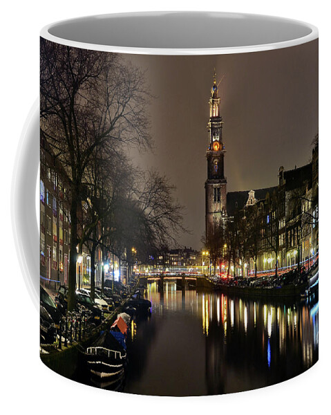 Canal Coffee Mug featuring the photograph Amsterdam by night - Prinsengracht by Carlos Alkmin