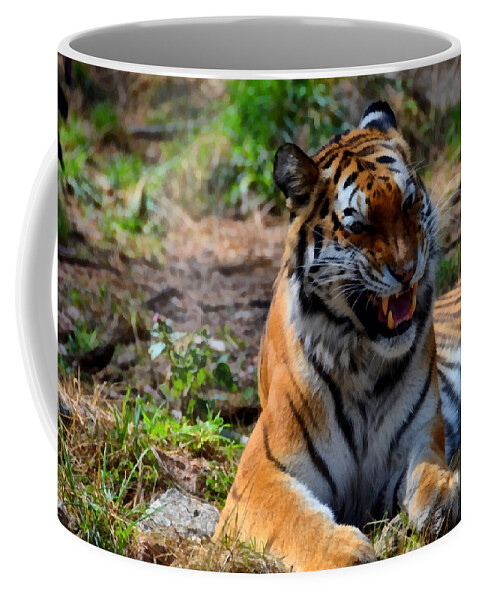 Amur Coffee Mug featuring the mixed media Amur Tiger 3 by Angelina Tamez