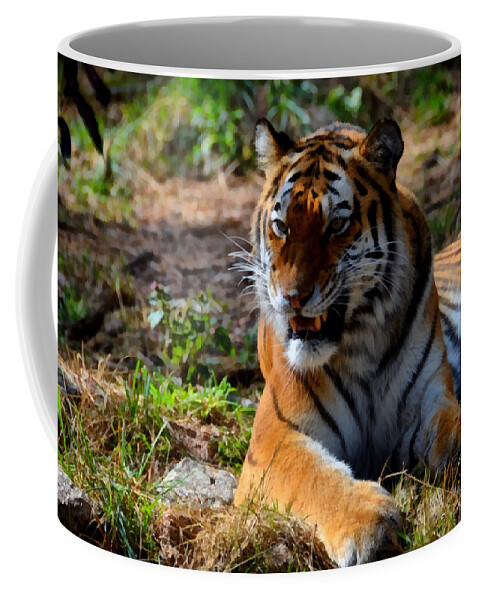 Amur Coffee Mug featuring the mixed media Amur Tiger 5 by Angelina Tamez