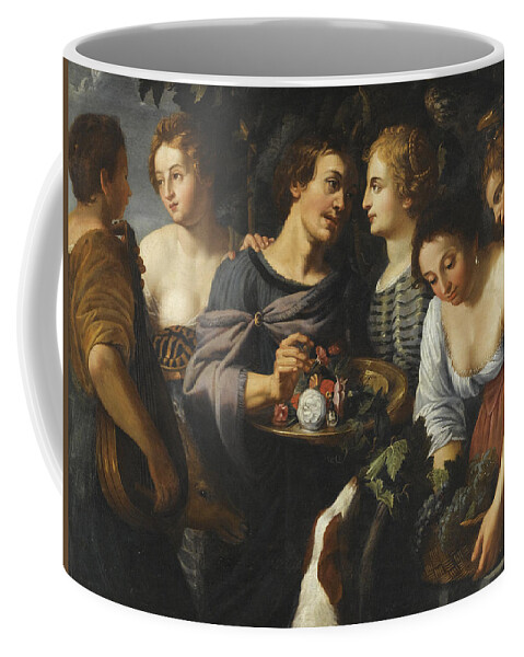Follower Of Nicolas Regnier Coffee Mug featuring the painting An Allegory of the Five Senses by Follower of Nicolas Regnier