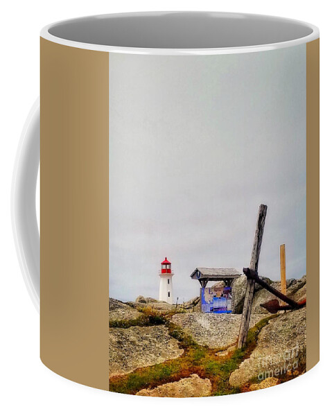 Nautical Coffee Mug featuring the photograph An Anchor and a Lighthouse by Mary Capriole