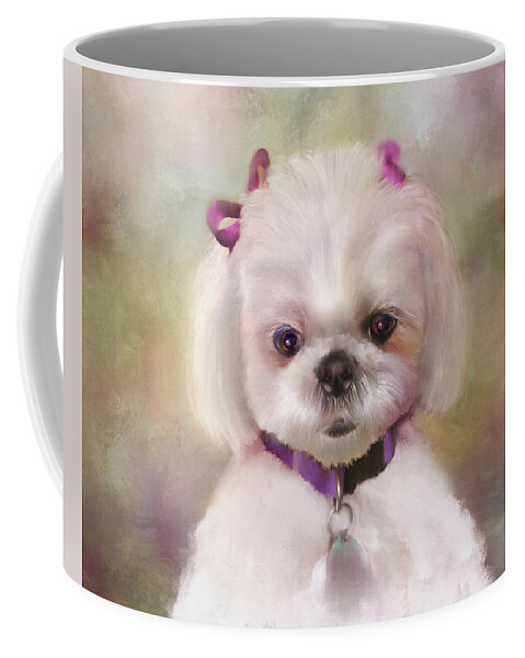 White Dogs Coffee Mug featuring the mixed media An Angel of Fluff by Colleen Taylor