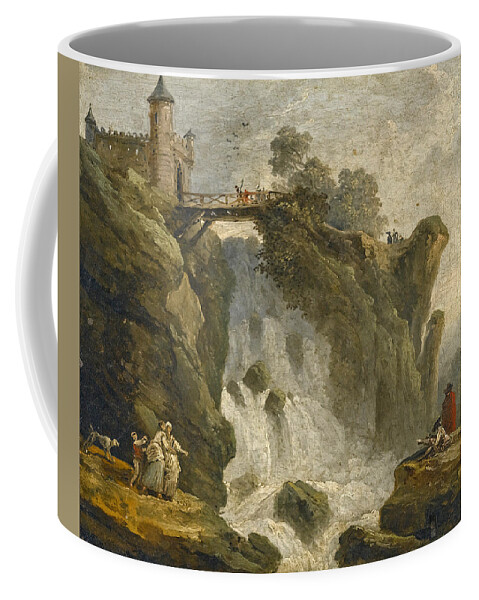 Hubert Robert Coffee Mug featuring the painting An Artist sketching with other Figures beneath a Waterfall by Hubert Robert