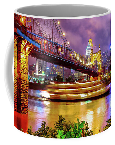 Cincinnati Skyline Coffee Mug featuring the photograph An Evening on the Ohio River - Cincinnati Ohio by Gregory Ballos